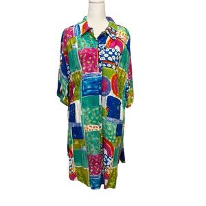 Vintage Cherry Creek Multicolor Funky Mix Print Shirtdress